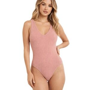 21 SAINTS Pink Ribbed Knit Sleeveless Bodysuit